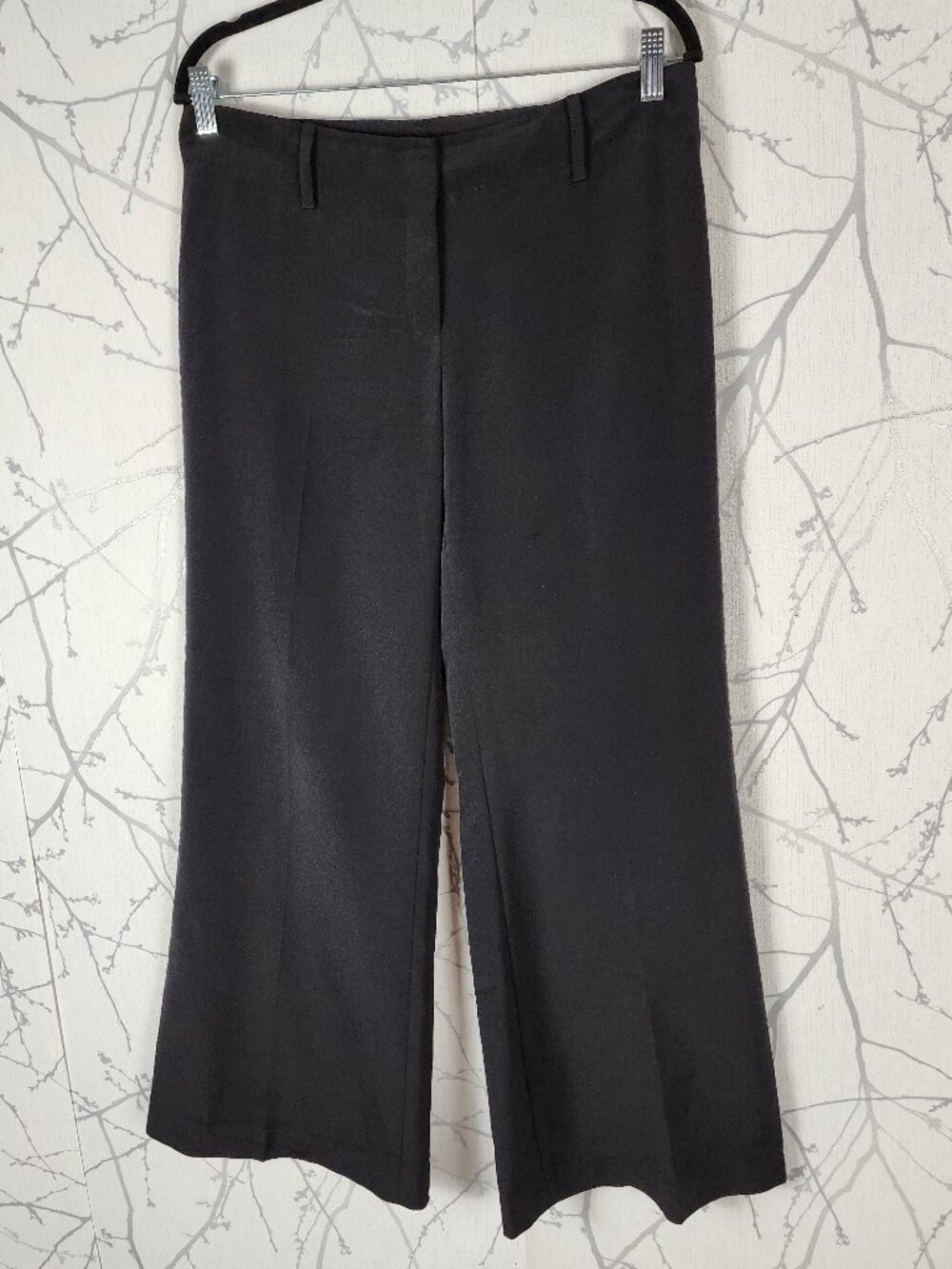 Elie Tahari Black 95% Silk Stretch Mid Rise Wide Leg Trousers